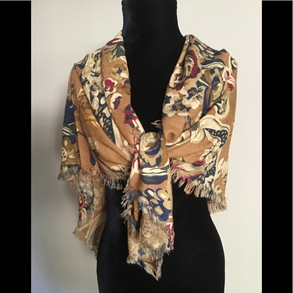 Tan Floral Wrap Scarf Large